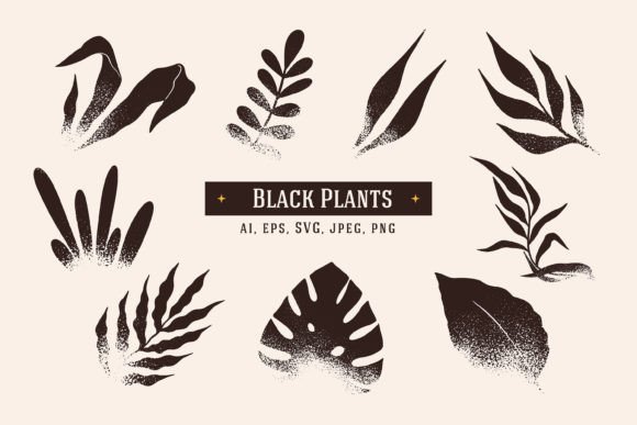 Black Silhouette Plants Leaves: Graphics & Illustrations
