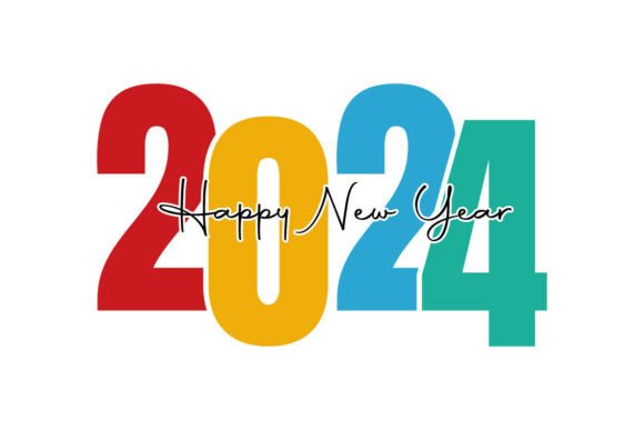 Colorful Happy New Year 2024 Typography Graphics Review
