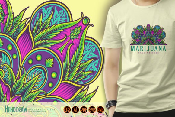 Half Mandala Marijuana Leaves Graphics & Illustrations