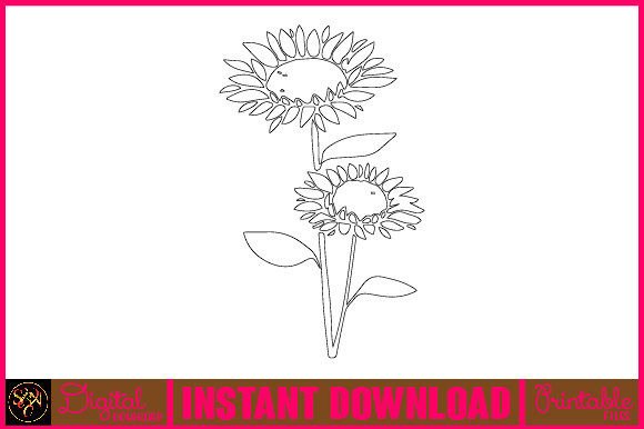 Sunflower Line Art SVG Elements 7: Graphics & Illustrations